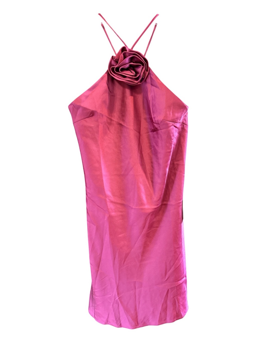 Lulu's Magenta Satin Rosette Halter Dress with Rosette